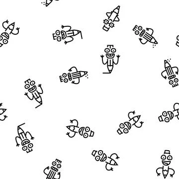 Pen character pencil school vector seamless pattern Stock Illustration