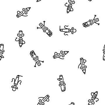 Pen character pencil school vector seamless pattern Stock Illustration