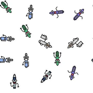 Pen character pencil school vector seamless pattern Stock Illustration