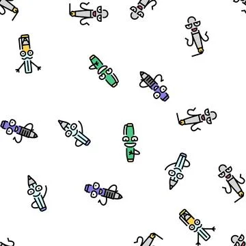 Pen character pencil school vector seamless pattern Stock Illustration