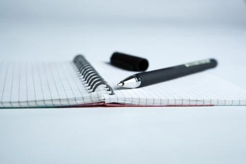Pen on the checkered paper notebook Foto stock