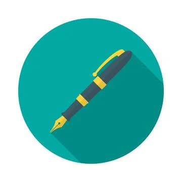 Pen circle icon with long shadow. Flat design style. Stock Illustration