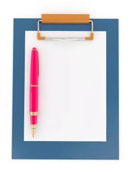 Pen on clipboard. empty sheet of paper. 3d Иллюстрация