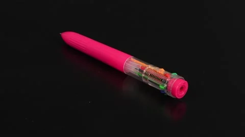 Pen with colored refills on a black. Ten different colors. Stock Footage 170382877