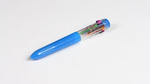 Pen with colored refills on a white. Ten different colors. Stock Footage 170383431