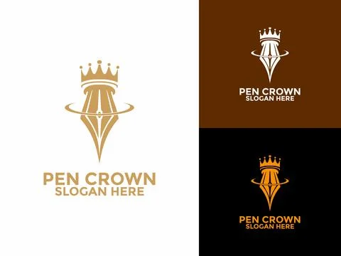 Pen with crown logo design template Stock Illustration