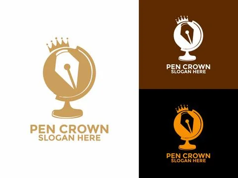 Pen with crown logo design template Stock Illustration
