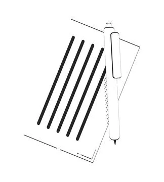 Pen on document paper for signing and writing doodle linear object Stock Illustration