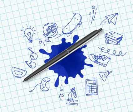 Pen with doodling elements vector illustration Stock Illustration