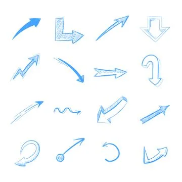 Pen drawing arrows vector set isolated on white Illustrazione stock