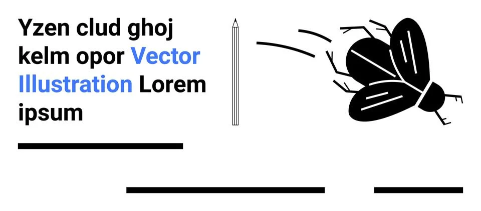 Pen Drawing Flying Insect with Text Boxes for Creative and Educational Projec Stock Illustration