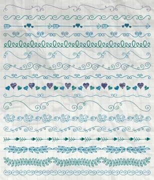 Pen Drawing Seamless Borders, Branches on Crumpled Paper Stock Illustration