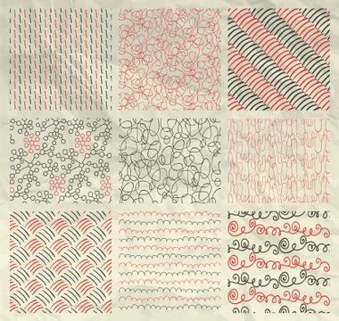 Pen Drawing Seamless Patterns on Crumpled Paper Texture Stock Illustration
