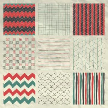 Pen Drawing Seamless Patterns on Crumpled Paper Texture Stock Illustration