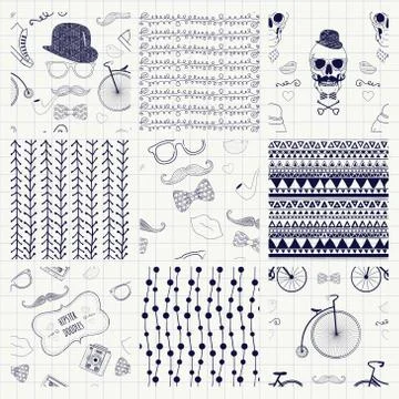 Pen Drawing Seamless Textures Stock Illustration