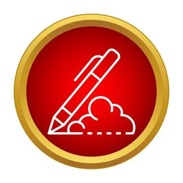 Pen drawing signing a document in red button icon Stockillustratie