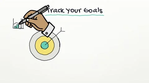 Pen drawn tutorial Track Your Goals explaining review celebrate wins and adjust Видео 348699827
