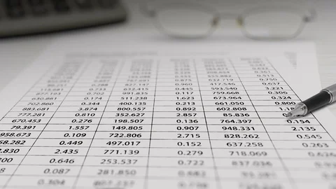 Pen with Financial Data Animation On White Paper Stock Footage 123862422