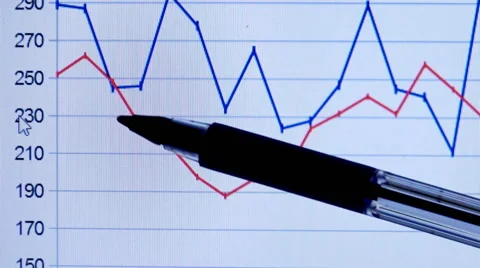Pen follows business chart on computer screen Stock Footage 61297775