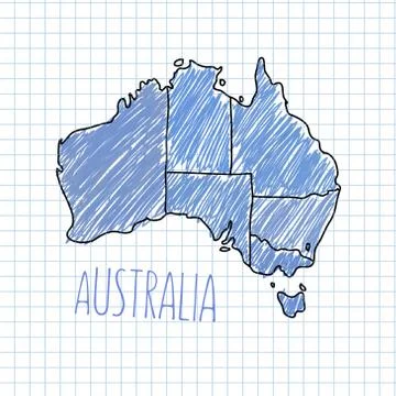Pen hand drawn Australia map vector on paper illustration Stock Illustration