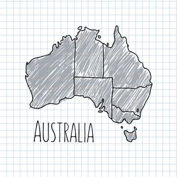 Pen hand drawn Australia map vector on paper illustration Stock Illustration