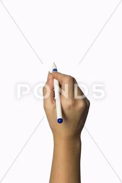 Pen In Hand Isolated On White Background Stock Photos