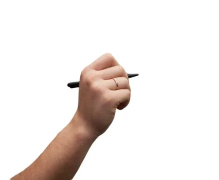 Pen in hand on white background Foto stock