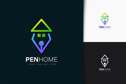 Pen home logo design with gradient Stock Illustration