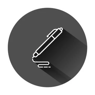 Pen icon in flat style. Ballpoint vector illustration on black round backgrou Ilustración de archivo