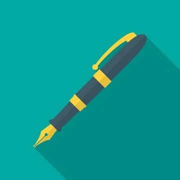 Pen icon with long shadow. Flat design style. Stock Illustration