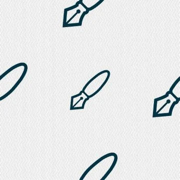 Pen icon sign. Seamless pattern with geometric texture. Vector 库存插图