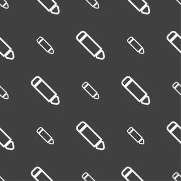 Pen icon sign. Seamless pattern on a gray background. Stock Illustration