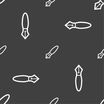Pen icon sign. Seamless pattern on a gray background. 스톡 일러스트