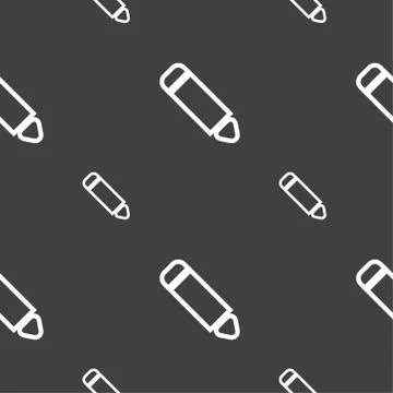 Pen icon sign. Seamless pattern on a gray background. イラスト素材