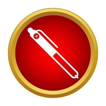 Pen icon writing tool button red circle gold border Stock Illustration