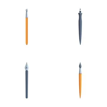 Pen icons set cartoon vector. Pen and feather pen Ilustración de archivo