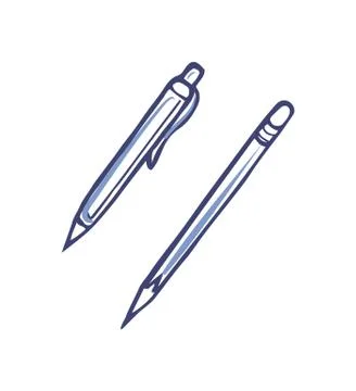 Pen with Ink and Sharp Pencil for Writing Vector Stock Illustration