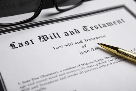 Pen on last will and testament, closeup Stock Photos