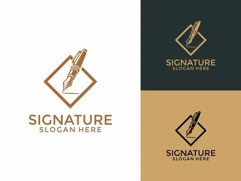 Pen logo design vector, Pen signature logo design template Stock Illustration