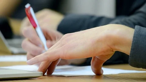 Pen in man hands closeup. Video stock 71120760