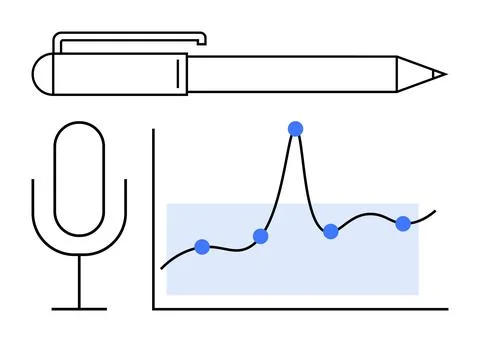 Pen microphone and line graph combine creativity communication, and data. Ide 스톡 일러스트