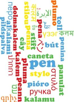 Pen multilanguage wordcloud background concept Stock Illustration