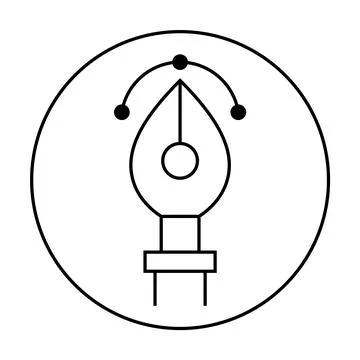 Pen nib with anchored vector path curves inside a circle, minimalistic style. Illustrazione stock