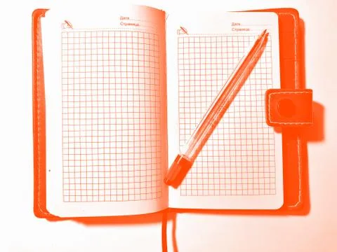 Pen with notebook on a white background. Lush Lava. Foto stock