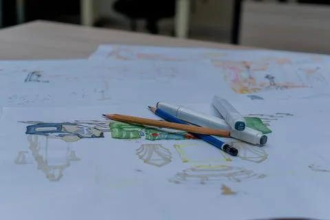 Pen, office tools, architecture Stockfoto's