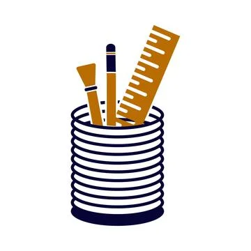 Pen, pencil, holder, ruler, scale, pen holder icon Stock Illustration