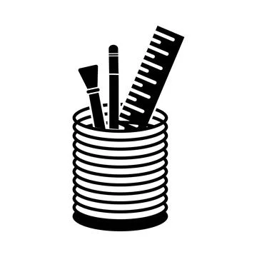Pen, pencil, holder, ruler, scale, pen holder icon Stock Illustration