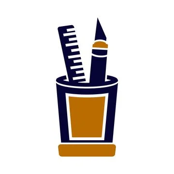 Pen, pencil, holder, ruler, scale, pen holder icon Stock Illustration