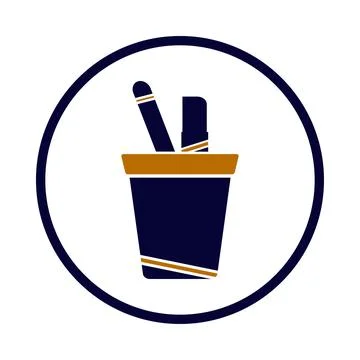 Pen, pencil, holder, ruler, scale, pen holder icon Stock Illustration