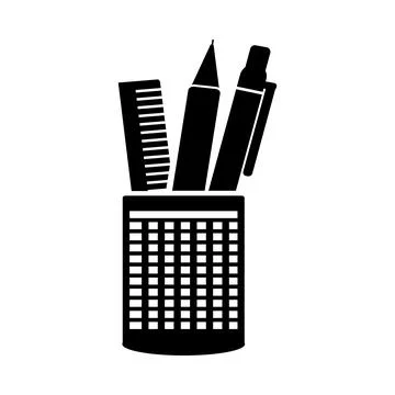 Pen, pencil, holder, ruler, scale, pen holder icon Stock Illustration